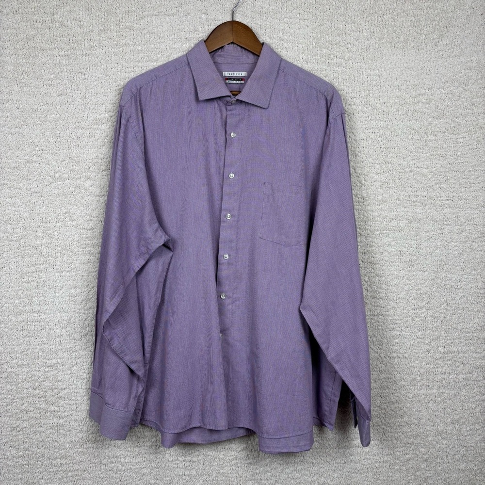 Van Heusen Shirt Mens 18.5 36/37 Purple Long Sleeve Professional Button Down Top